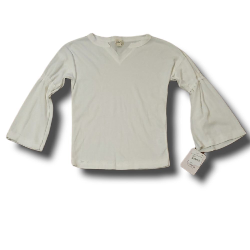 Baea White Thermal Waffle Knit Long Belle Sleeved Boho Casual Top Size Small NEW